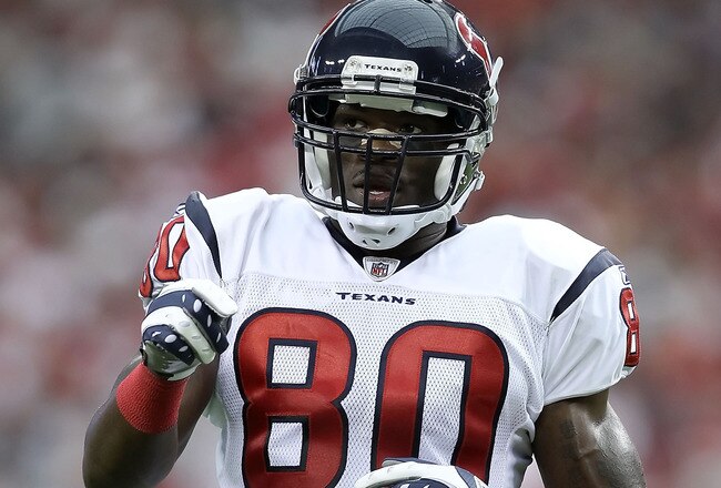 GLENDALE, AZ - AUGUST 14:  Wide receiver Andre Johnson #80 of the Houston Texans during preseason NFL game against the Arizona Cardinals at the University of Phoenix Stadium on August 14, 2010 in Glendale, Arizona.  The Cardinals defeated the Texans 19-16