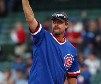 CHICAGO - JUNE 1:  Former Chicago Cubs pitcher Rick Sutcliffe now an ESPN Announcer, throws out the first pitch before the game between the Houston Astros and the Chicago Cubs on June 1, 2004 at Wrigley Field in Chicago, Illinois. The Astros defeated the 