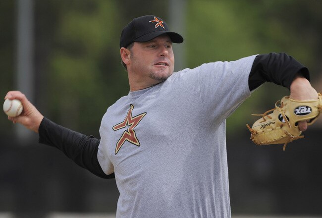 KISSIMMEE, FL - FEBRUARY 27: Roger Clemens throws during minor league batting practice at Houston Spring Training at Osceola County Stadium on February 27, 2008 in Kissimmee, Florida. The U.S. House Oversight and Government Reform Committee has asked the