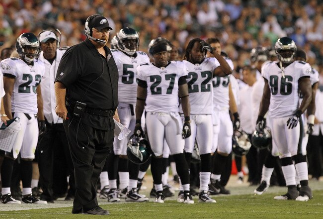 PHILADELPHIA - AUGUST 13:  Head Coach of the Philadelphia Eagles, Andy Reid stands on the sideline against the Jacksonville Jaguars during their preseason game at Lincoln Financial Field on August 13, 2010 in Philadelphia, Pennsylvania.  (Photo by Nick La