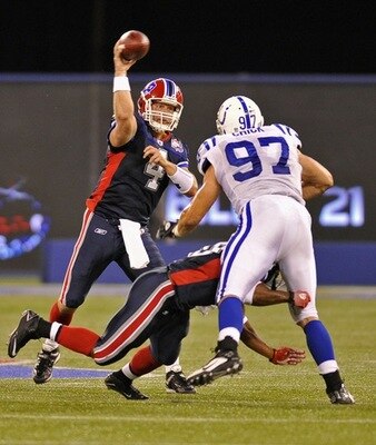 Brian Brohm gets off this pass against the Colts in Toronto.