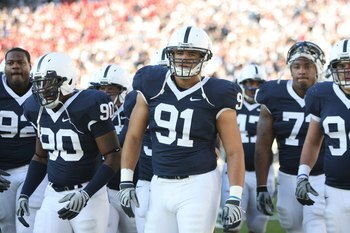 STATE COLLEGE, PA - NOVEMBER 7: Defensive tackle Jared Odrick #91 of the Penn State Nittany Lions walks off the field after warm-ups  before a game against the Ohio State Buckeyes on November 7, 2009 at Beaver Stadium in State College, Pennsylvania. Ohio