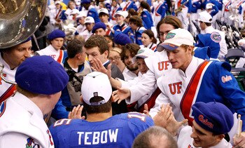 NEW ORLEANS - JANUARY 01:  Quarterback Tim Tebow #15 of the Florida Gators celebrates after defeating the Cincinnati Bearcats 24-51 during the Allstate Sugar Bowl at the Louisana Superdome on January 1, 2010 in New Orleans, Louisiana.  (Photo by Kevin C.