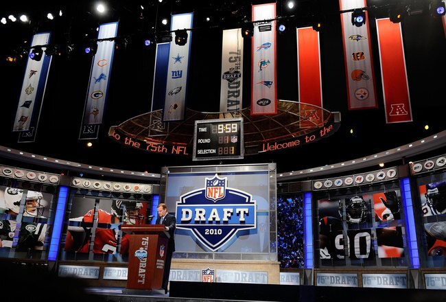 NEW YORK - APRIL 22:  NFL Commissioner Roer Goodell stands at the podium on stage during the first round of the 2010 NFL Draft at Radio City Music Hall on April 22, 2010 in New York City.  (Photo by Jeff Zelevansky/Getty Images)