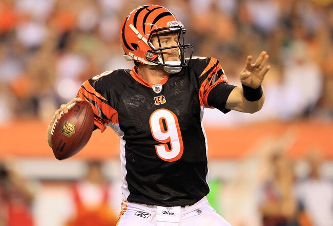 CINCINNATI - AUGUST 20:  Carson Palmer #9 of the Cincinnati Bengals throws a pass during the NFL preseason game against the Philadelphia Eagles at Paul Brown Stadium on August 20, 2010 in Cincinnati, Ohio.  (Photo by Andy Lyons/Getty Images)