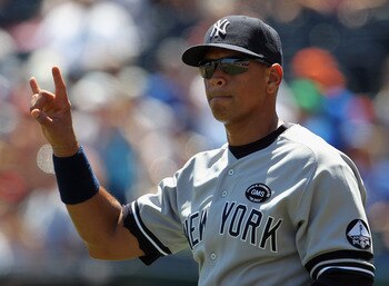 KANSAS CITY, MO - AUGUST 15:  Alex Rodriguez #13 of the New York Yankees warms up prior to the start of the game against the Kansas City Royals on August 15, 2010 at Kauffman stadium in Kansas City, Missouri.  (Photo by Jamie Squire/Getty Images)