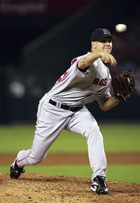 ANAHEIM, CA - AUGUST 23:  Closer Jonathon Papelbon #58 of the Boston Red Sox throws a pitch against the Los Angeles Angels of Anaheim on August 23, 2006 at Angel Stadium in Anaheim, California. Papelbon got the save as the Red Sox won 5-4.  (Photo by Step