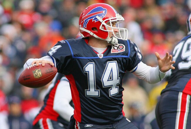 ORCHARD PARK, NY - DECEMBER 20:  Ryan Fitzpatrick #14 of the Buffalo Bills readies to pass against the New England Patriots at Ralph Wilson Stadium on December 20, 2009 in Orchard Park, New York. The Patriots won 17-10.  (Photo by Rick Stewart/Getty Image