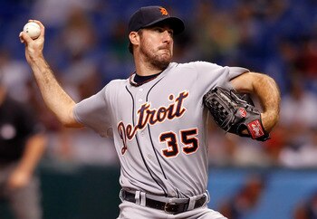 ST. PETERSBURG - JULY 27:  Pitcher Justin Verlander #35 of the Detroit Tigers pitches against the Tampa Bay Rays during the game at Tropicana Field on July 27, 2010 in St. Petersburg, Florida.  (Photo by J. Meric/Getty Images)