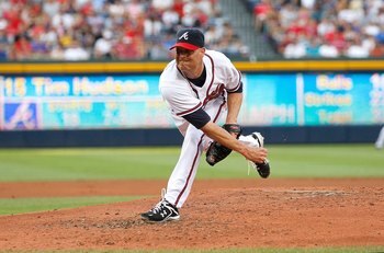 ATLANTA - JUNE 28:  Pitcher Tim Hudson #15 of the Atlanta Braves against the Washington Nationals at Turner Field on June 28, 2010 in Atlanta, Georgia.  (Photo by Kevin C. Cox/Getty Images)