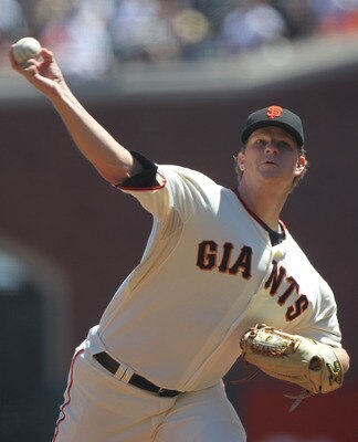 SAN FRANCISCO - AUGUST 12:  Matt Cain #18 of the San Francisco Giants pitches against the Chicago Cubs during an MLB game at AT&T Park on August 12, 2010 in San Francisco, California. (Photo by Jed Jacobsohn/Getty Images)