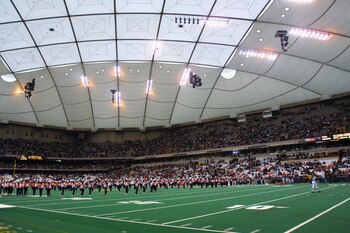 SYRACUSE, NY - NOVEMBER 30:  Arena Stadium view as the Syracuse marching band takes the field during the game between the University of Miami and Syracuse University at the Carrier Dome on November 30, 2002 in Syracuse, New York. Miami won 49 to 7.  (Phot