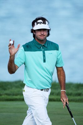 KOHLER, WI - AUGUST 15:  Bubba Watson waves to the gallery on the 17th green during the final round of the 92nd PGA Championship on the Straits Course at Whistling Straits on August 15, 2010 in Kohler, Wisconsin.  (Photo by Andy Lyons/Getty Images)