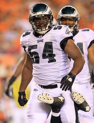 CINCINNATI - AUGUST 20:  Brandon Graham #54 of the Philadelphia Eagles celebrates after making a tackle during the NFL preseason game against the Cincinnati Bengals at Paul Brown Stadium on August 20, 2010 in Cincinnati, Ohio.  (Photo by Andy Lyons/Getty 
