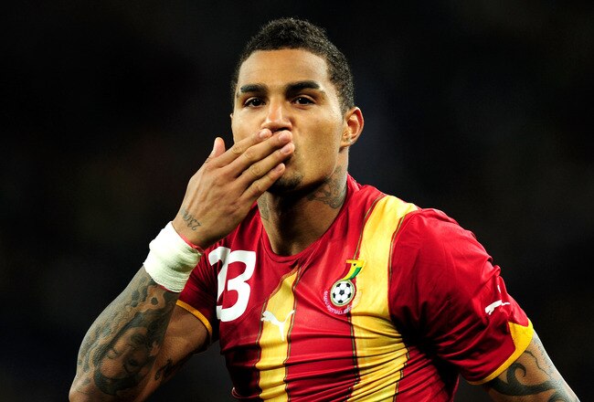JOHANNESBURG, SOUTH AFRICA - JULY 02:  Kevin Prince Boateng of Ghana acknowledges the support of the fans after losing the 2010 FIFA World Cup South Africa Quarter Final match between Uruguay and Ghana at the Soccer City stadium on July 2, 2010 in Johanne