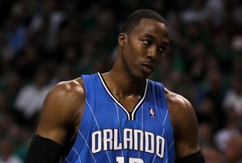 BOSTON - MAY 28:  Dwight Howard of the Orlando Magic looks on against the Boston Celtics in Game Six of the Eastern Conference Finals during the 2010 NBA Playoffs at TD Garden on May 28, 2010 in Boston, Massachusetts.  NOTE TO USER: User expressly acknowl