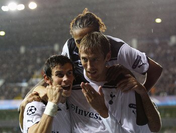 Peter Crouch,Assou Ekotto and Gareth Bale Celebrates