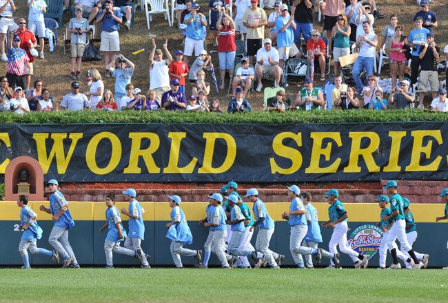 WILLIAMSPORT, PA - AUGUST 30: California (Chula Vista) celebrate their victory against Asia Pacific (Taoyuan, Taiwan) in the little league world series final at Lamade Stadium on August 30, 2009 in Williamsport, Pennsylvania. (Photo by Larry French/Getty