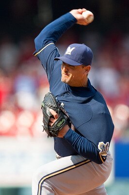 ST. LOUIS - AUGUST 18: Relief pitcher Trever Hoffman #51 of the Milwaukee Brewers throws against the St. Louis Cardinals at Busch Stadium on August 18, 2010 in St. Louis, Missouri.  The Brewers beat the Cardinals 3-2.  (Photo by Dilip Vishwanat/Getty Imag