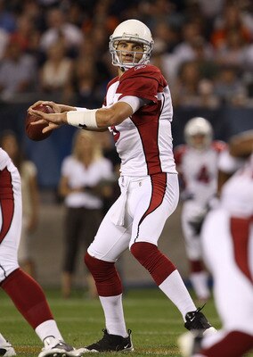 CHICAGO - AUGUST 28: Derek Anderson #3 of the Arizona Cardinals drops back to pass against the Chicago Bears during a preseason game at Soldier Field on August 28, 2010 in Chicago, Illinois. (Photo by Jonathan Daniel/Getty Images)