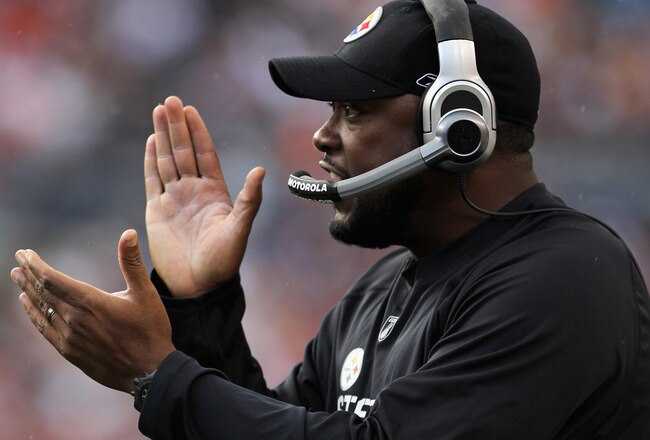 DENVER - AUGUST 29:  Head coach Mike Tomlin of the Pittsburgh Steelers leads his team against the Denver Broncos during preseason NFL action at INVESCO Field at Mile High on August 29, 2010 in Denver, Colorado.  (Photo by Doug Pensinger/Getty Images)