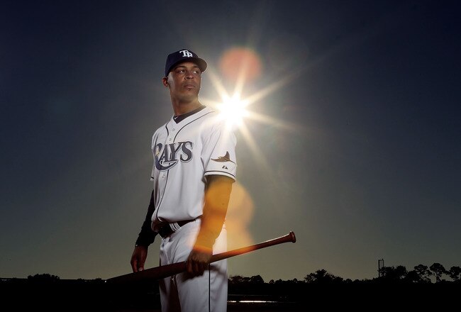 PORT CHARLOTTE, FL - FEBRUARY 26:  (EDITOR'S NOTE: IMAGE HAS BEEN DIGITALLY DESATURATED) Desmond Jennings #27 of the Tampa Bay Rays poses for a photo during Spring Training Media Photo Day at Charlotte County Sports Park on February 26, 2010 in Port Charl