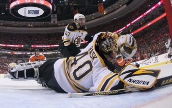 PHILADELPHIA - MAY 07:  Tuukka Rask #40 of the Boston Bruins tends net against the Philadelphia Flyers in Game Four of the Eastern Conference Semifinals during the 2010 NHL Stanley Cup Finals at the Wachovia Center on May 7, 2010 in Philadelphia, Pennsylv