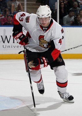 UNIONDALE, NY - APRIL 03:  Peter Regin #43 of the Ottawa Senators skates against the New York Islanders on April 3, 2010 at Nassau Coliseum in Uniondale, New York. The Isles defeated the Senators 4-1.  (Photo by Jim McIsaac/Getty Images)