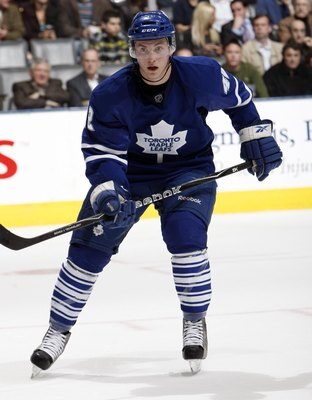 TORONTO - APRIL 6: Tyler Bozak #42 of the Toronto Maple Leafs skates up the ice during a NHL game against the Philadelphia Flyers at the Air Canada Centre on April 6, 2010 in Toronto, Ontario, Canada. (Photo by Abelimages/Getty Images)