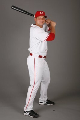 SARASOTA, FL - FEBRUARY 18:  Yonder Alonso #77 of the Cincinnati Reds poses for a photo during Spring Training Photo day on February 18, 2009 at the Cincinnati Reds training facility in Sarasota, Florida.  (Photo by Chris Graythen/Getty Images)