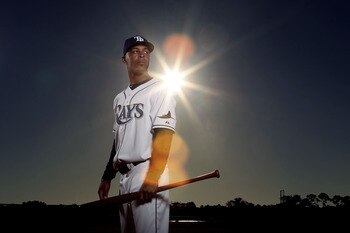 PORT CHARLOTTE, FL - FEBRUARY 26:  (EDITOR'S NOTE: IMAGE HAS BEEN DIGITALLY DESATURATED) Desmond Jennings #27 of the Tampa Bay Rays poses for a photo during Spring Training Media Photo Day at Charlotte County Sports Park on February 26, 2010 in Port Charl