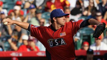 ANAHEIM, CA - JULY 11:  U.S. Futures All-Star Tanner Scheppers #26 of the Texas Rangers throws a pitch during the 2010 XM All-Star Futures Game at Angel Stadium of Anaheim on July 11, 2010 in Anaheim, California.  (Photo by Stephen Dunn/Getty Images)