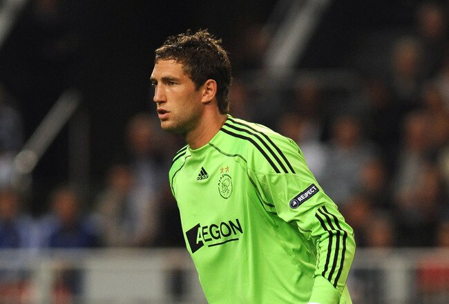 AMSTERDAM, NETHERLANDS - AUGUST 25:  Maarten Stekelenburg of AFC Ajax in action during the Champions League Play-off match between Ajax and Dynamo Kiev at Amsterdam Arena on August 25, 2010 in Amsterdam, Netherlands.  (Photo by Valerio Pennicino/Getty Ima