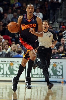 DENVER - JANUARY 05:  Anthony Randolph #4 of the Golden State Warriors controls the ball against the Denver Nuggets at the Pepsi Center on January 5, 2010 in Denver, Colorado. The Nuggets defeated the Warriors 123-122. NOTE TO USER: User expressly acknowl