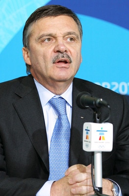 VANCOUVER, BC - FEBRUARY 18:  Rene Fasel of IIHF speaks during IIHF & NHL press conference on day 7 of the 2010 Winter Olympics at Canada Hockey Place on February 18, 2010 in Vancouver, Canada.  (Photo by Bruce Bennett/Getty Images)