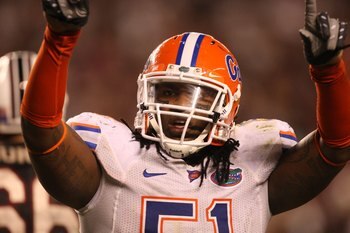 COLUMBIA, SC - NOVEMBER 14:  Brandon Spikes #51 of the Florida Gators looks on during the game against the South Carolina Gamecocks at Williams-Brice Stadium on November 14, 2009 in Columbia, South Carolina. (Photo by Streeter Lecka/Getty Images)