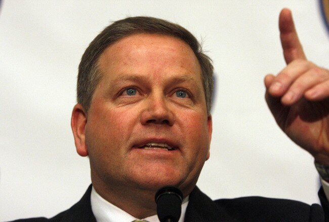 SOUTH BEND, IN - DECEMBER 11: Brian Kelly attends a press conference where he was named new football head coach at Notre Dame University on December 11, 2009 in South Bend, Indiana.  Kelly most recently led the University of Cincinnati to two consecutive