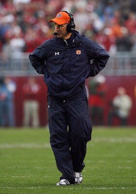 TUSCALOOSA, AL - NOVEMBER 29:  Head coach Tommy Tuberville of the Auburn Tigers watches his team take on the Alabama Crimson Tide at Bryant-Denny Stadium on November 29, 2008 in Tuscaloosa, Alabama.  (Photo by Doug Benc/Getty Images)