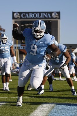 CHAPEL HILL, NC - NOVEMBER 7:  Marvin Austin #9 of the North Carolina Tar Heels warms up before the game against the Duke Blue Devils at Kenan Stadium on November 7, 2009 in Chapel Hill, North Carolina. (Photo by Streeter Lecka/Getty Images)