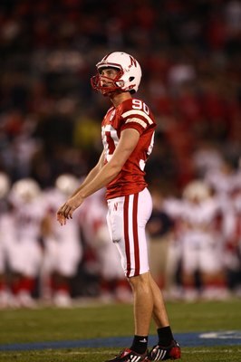 SAN DIEGO - DECEMBER 30:  Alex Henery #90 of the University of Nebraska Cornhuskers looks on during the Pacific Life Holiday Bowl against University of Arizona Wildcats on December 30, 2009 at Qualcomm Stadium in San Diego, California. The Cornhuskers def