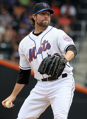 NEW YORK - JULY 29:  R.A. Dickey #43 of the New York Mets delivers a pitch against the St. Louis Cardinals on July 29, 2010 at Citi Field in the Flushing neighborhood of the Queens borough of New York City.  (Photo by Jim McIsaac/Getty Images)