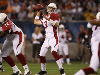 CHICAGO - AUGUST 28: Derek Anderson #3 of the Arizona Cardinals drops back to pass against the Chicago Bears during a preseason game at Soldier Field on August 28, 2010 in Chicago, Illinois. The Cardinals defeated the Bears 14-9. (Photo by Jonathan Daniel