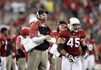 GLENDALE, AZ - AUGUST 14:  Head coach Ken Whisenhunt of the Arizona Cardinals during preseason NFL game against the Houston Texans at the University of Phoenix Stadium on August 14, 2010 in Glendale, Arizona. The Cardinals defeated the Texans 19-16  (Phot