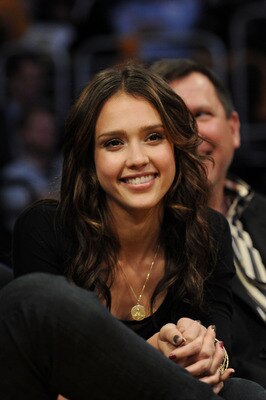 LOS ANGELES, CA - MAY 17:  Actress Jessica Alba watches the Los Angeles Lakers play the Phoenix Suns in Game One of the Western Conference Finals during the 2010 NBA Playoffs at Staples Center on May 17, 2010 in Los Angeles, California. NOTE TO USER: User