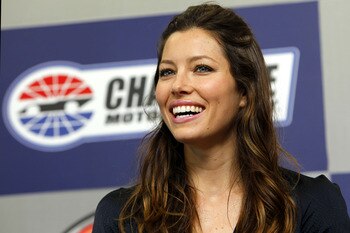 CONCORD, NC - MAY 30:  Actress Jessica Biel  speaks during a press conference prior to the NASCAR Sprint Cup Series Coca-Cola 600 at Charlotte Motor Speedway on May 30, 2010 in Concord, North Carolina.  (Photo by Chris Trotman/Getty Images for NASCAR)