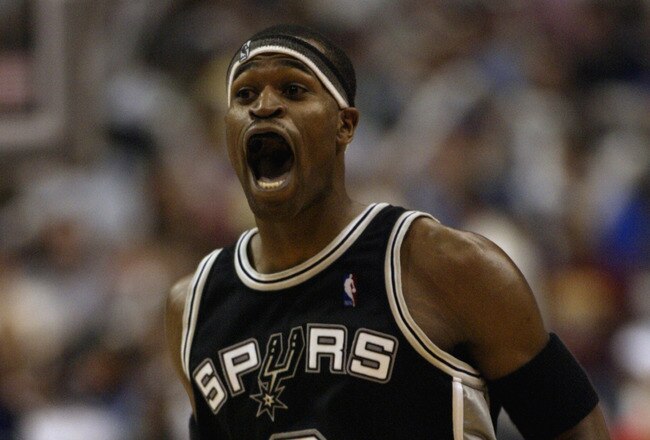 DALLAS - MAY 29:  Stephen Jackson #3 of the San Antonio Spurs yells in Game six of the Western Conference Finals during the 2003 NBA Playoffs against  the Dallas Mavericks on May 29, 2003 at American Airlines Center in Dallas, Texas.  The Spurs won 90-78.