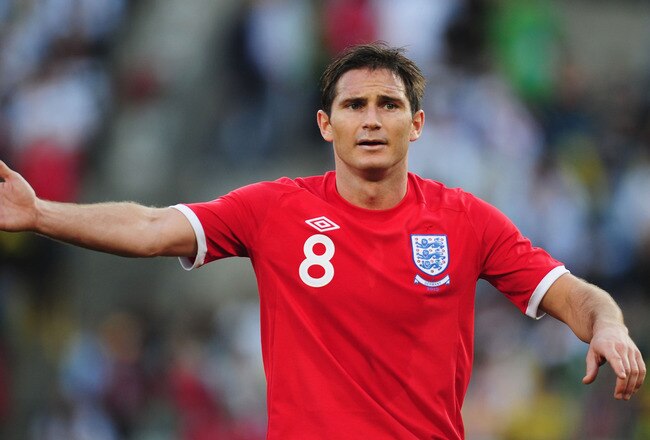 BLOEMFONTEIN, SOUTH AFRICA - JUNE 27:  Frank Lampard of England looks on during the 2010 FIFA World Cup South Africa Round of Sixteen match between Germany and England at Free State Stadium on June 27, 2010 in Bloemfontein, South Africa.  (Photo by Clive