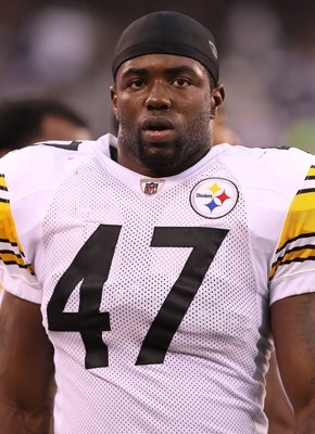 EAST RUTHERFORD, NJ - AUGUST 21:  Stevenson Sylvester #47 of the Pittsburgh Steelers against the New York Giants during their preseason game at New Meadowlands Stadium on August 21, 2010 in East Rutherford, New Jersey.  (Photo by Nick Laham/Getty Images)
