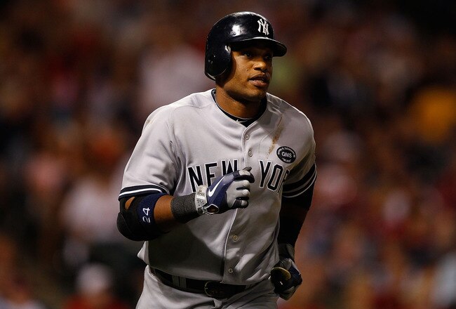 CLEVELAND - JULY 29:  Robinson Cano #24 of the New York Yankees jogs down the first base line after hitting a solo home run in the 7th inning against the Cleveland Indians during the game on July 29, 2010 at Progressive Field in Cleveland, Ohio.  (Photo b