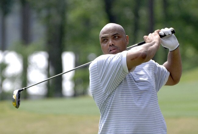 UNITED STATES - MAY 04:  Charles Barkley drives from the fifth tee during the Regions Charity Classic Charter Communications Pro-Am at Robert Trent Jones Golf Trail at Ross Bridge in Birmingham Alabama on May 4, 2006.  (Photo by Al Messerschmidt/Getty Ima